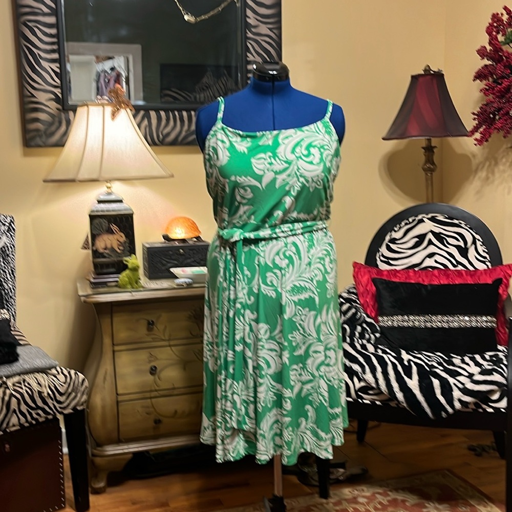 Double strap “twirl” dress. fabric belt. No waist.  under breast drops in a line